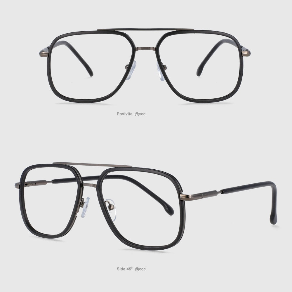 CCspace Unisex Full Rim Square Double Bridge Tr 90 Titanium Frame Eyeglasses 53947 Full Rim CCspace Matte Black