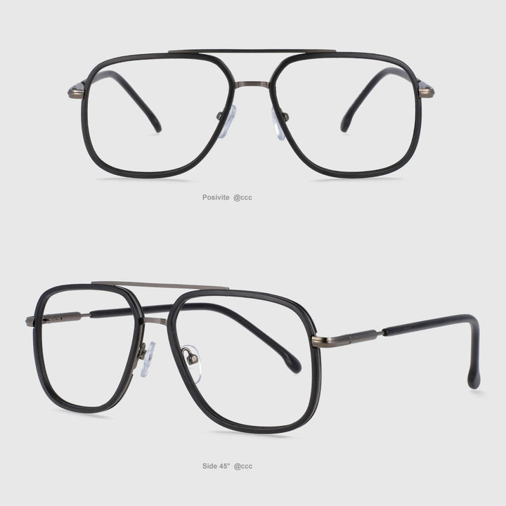 CCspace Unisex Full Rim Square Double Bridge Tr 90 Titanium Frame Eyeglasses 53947 Full Rim CCspace Matte Black