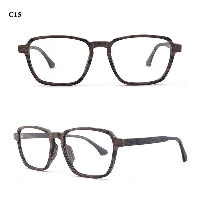 Hdcrafter Men's Full Rim Oversized Polygonal Square Wood Frame Eyeglasses 1694 Full Rim Hdcrafter Eyeglasses