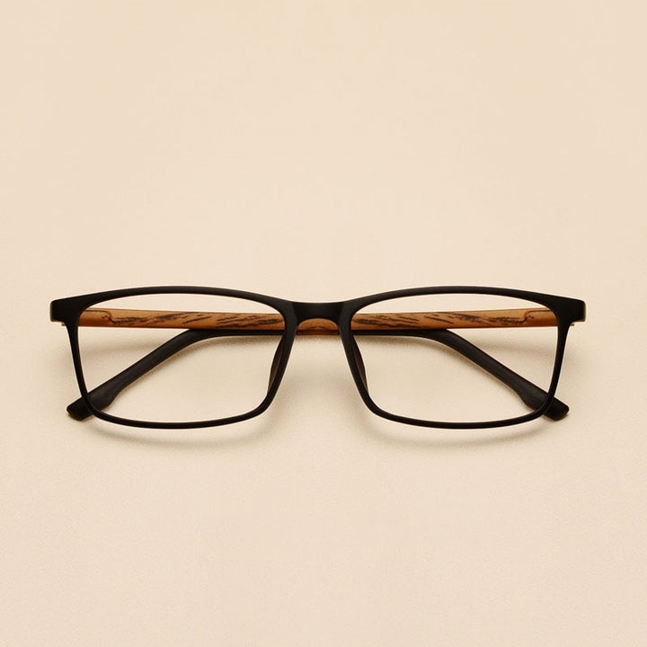 Yimaruili Unisex Full Rim Imitation Wood Grain Resin Frame Eyeglasses 98056 Full Rim Yimaruili Eyeglasses Black brown