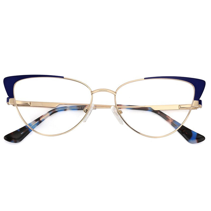 Laoyehui Women's Eyeglasses Cat Eye Alloy Frame 9014 Full Rim Laoyehui Blue