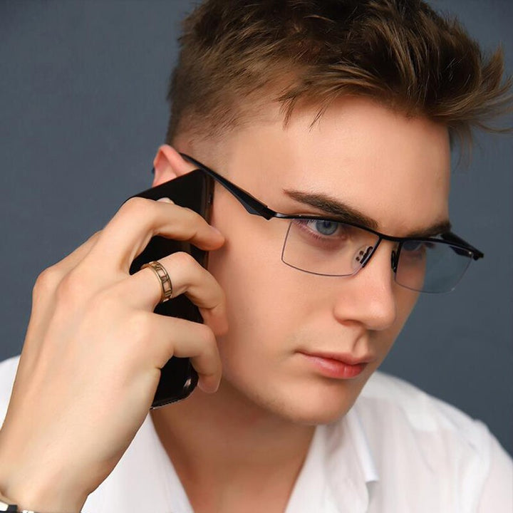 Men's Half Rim Titanium Alloy Frame TR-90 Temple Eyeglasses Np8011 Semi Rim Bclear