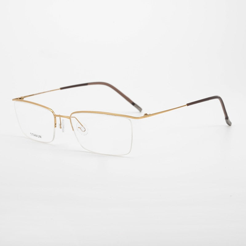Bclear Men's Eyeglasses  Titanium Semi Rim Square Hl5502 Semi Rim Bclear Gold