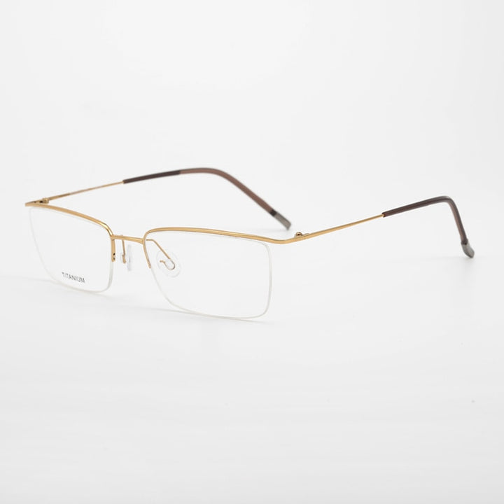 Bclear Men's Eyeglasses  Titanium Semi Rim Square Hl5502 Semi Rim Bclear Gold