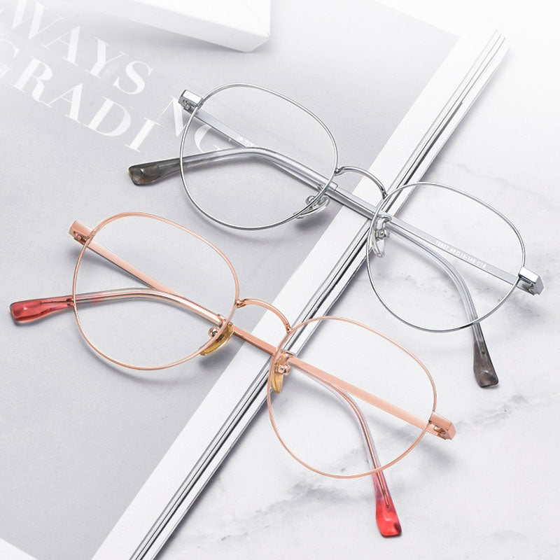 Hotony Women's Full Rim Round Beta Titanium Frame Spring Hinge Eyeglasses T3927 Full Rim Hotony