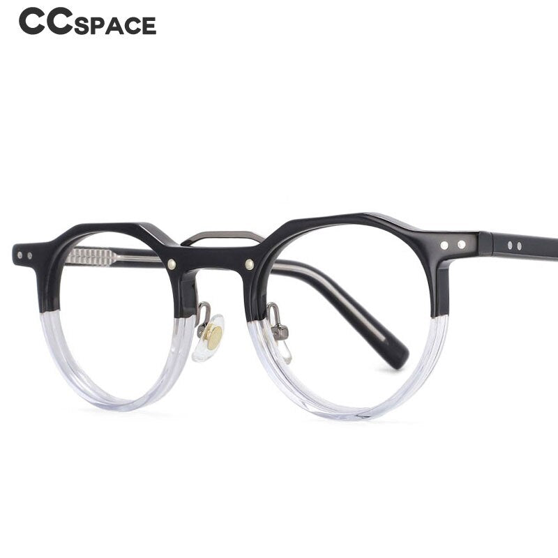 CCSpace Women's Full Rim Round Double Bridge Acetate Alloy Frame Eyeglasses 53894 Full Rim CCspace