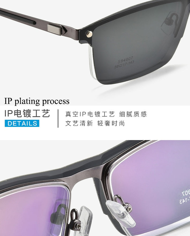 Bclear Men's Semi Rim Alloy Eyeglasses Clip On Polarized Sunglasses Zt94007 Semi Rim Bclear
