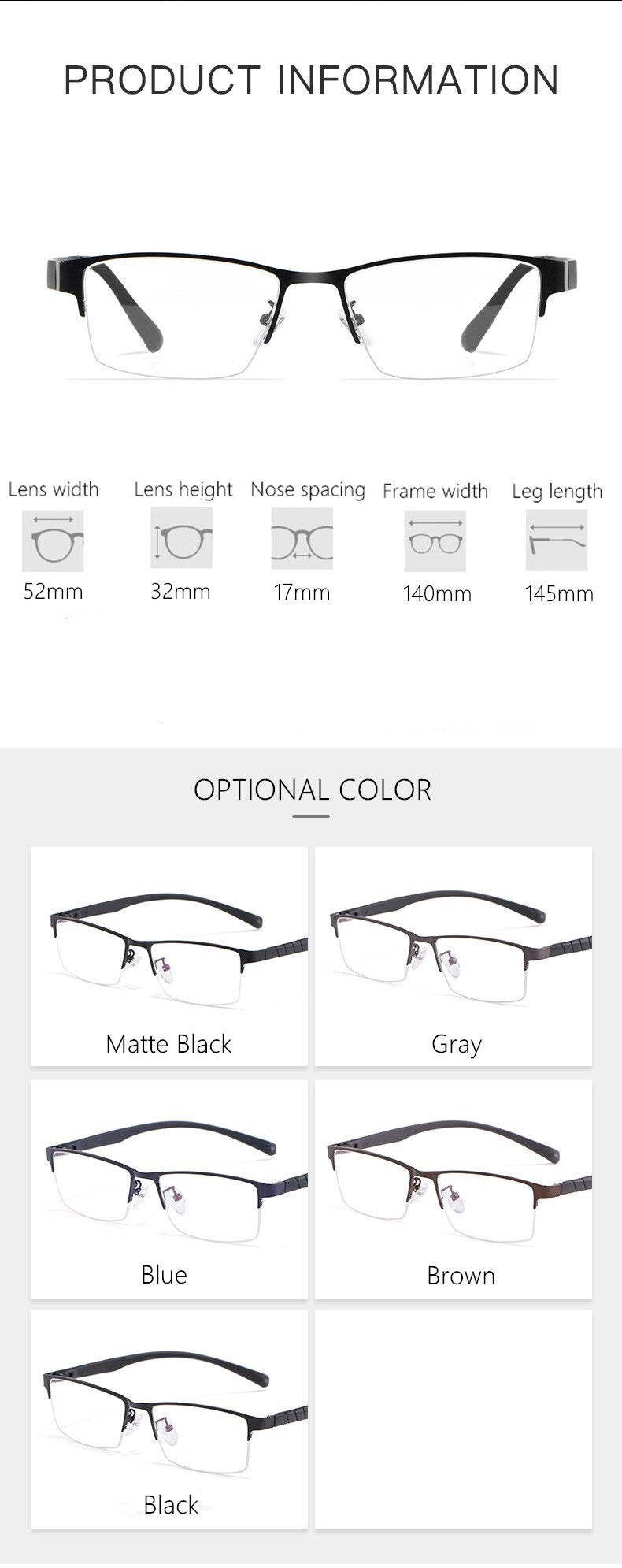 Yimaruili Men's Semi Rim Alloy Frame Eyeglasses 89033 Semi Rim Yimaruili Eyeglasses