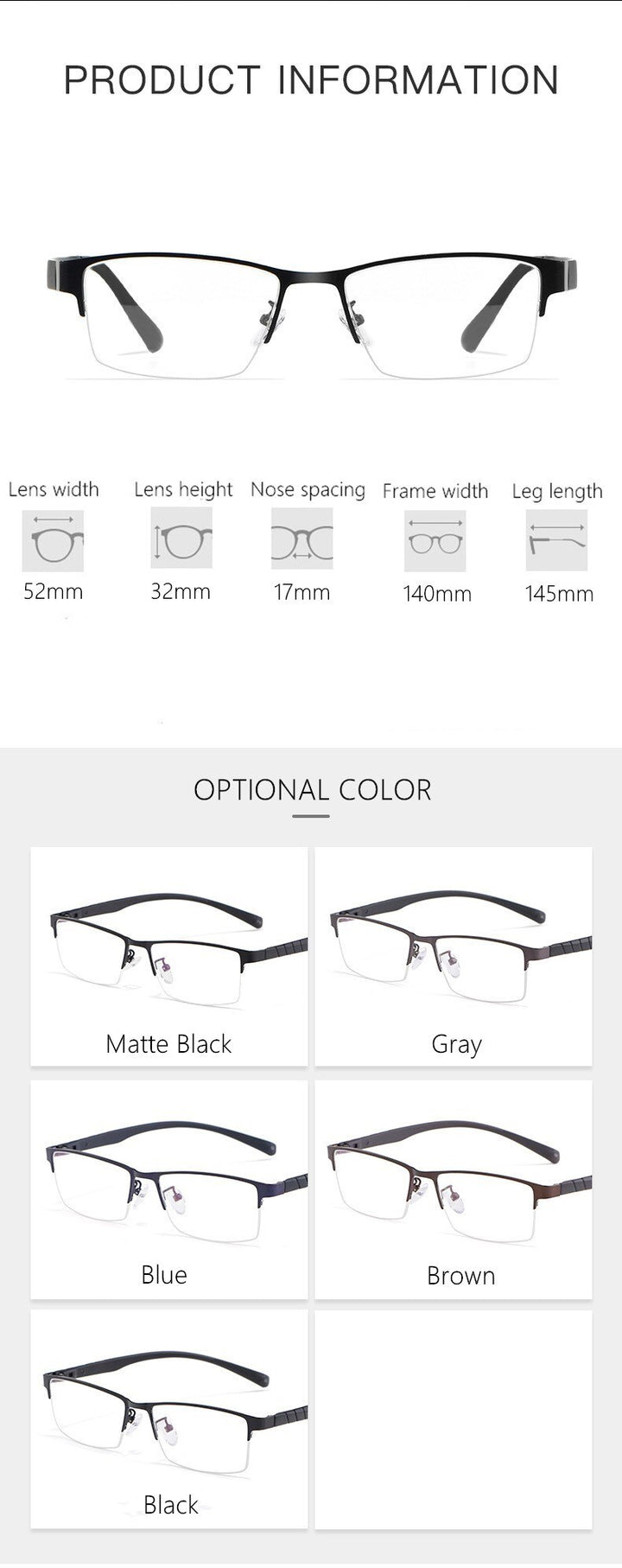 Yimaruili Men's Semi Rim Alloy Frame Eyeglasses 89033 Semi Rim Yimaruili Eyeglasses