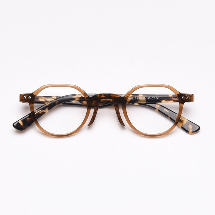 CCspace Unisex Full Rim Round Acetate Frame Eyeglasses 49806 Full Rim CCspace C2Leopard