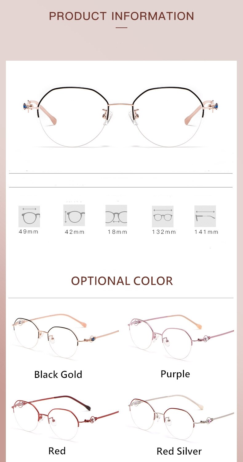 Yimaruili Unisex Semi Rim Alloy Frame Eyeglasses 8001Z Semi Rim Yimaruili Eyeglasses