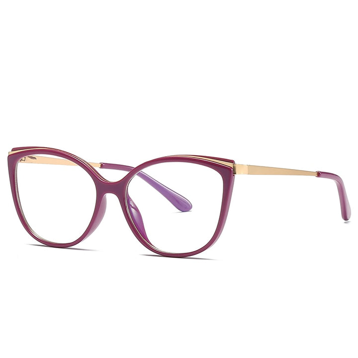 Hotochki Women's Full Rim Cat Eye Alloy Acetate Frame Eyeglasses 2052 Full Rim Hotochki Purple