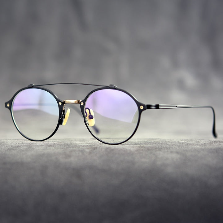 Gatenac Unisex Full Rim Round Double Bridge Titanium Frame Eyeglasses Gxyj340 Full Rim Gatenac