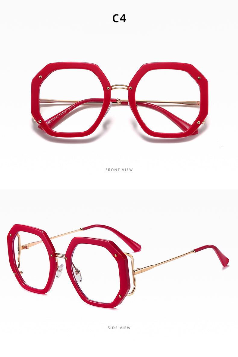 Hotony Women's Full Rim Polygonal Round TR 90 Resin Alloy Frame Eyeglasses 95243 Full Rim Hotony