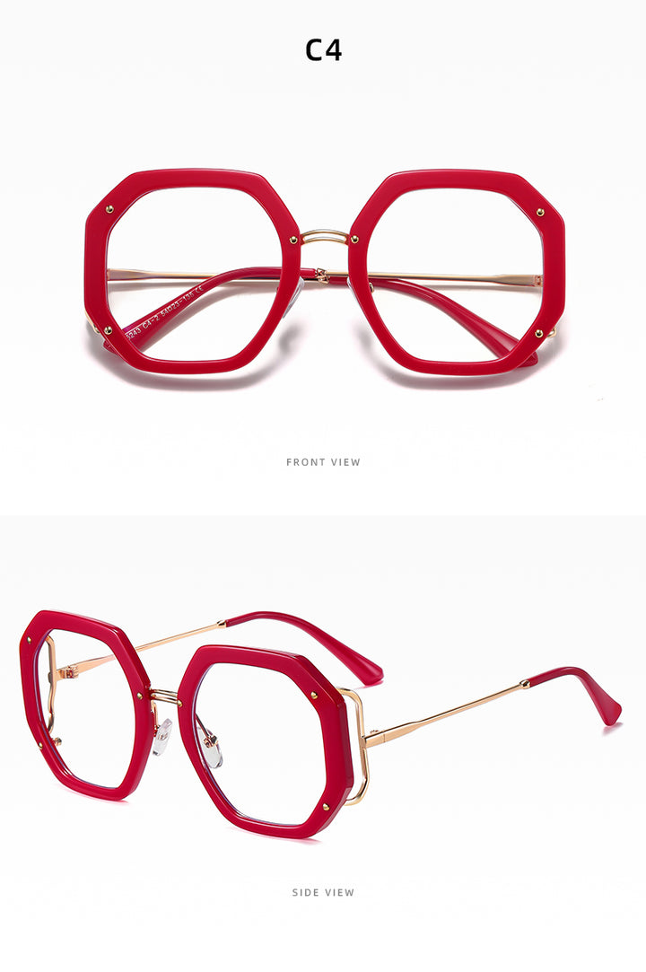 Hotony Women's Full Rim Polygonal Round TR 90 Resin Alloy Frame Eyeglasses 95243 Full Rim Hotony