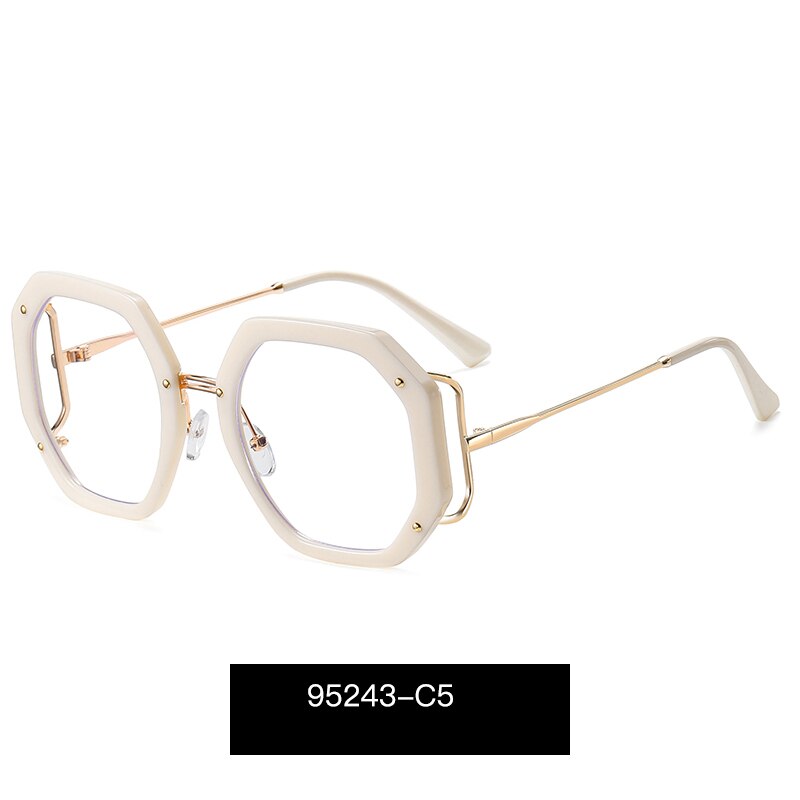Hotony Women's Full Rim Polygonal Round TR 90 Resin Alloy Frame Eyeglasses 95243 Full Rim Hotony C5