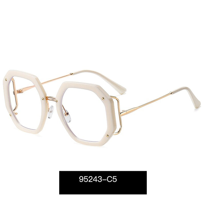 Hotony Women's Full Rim Polygonal Round TR 90 Resin Alloy Frame Eyeglasses 95243 Full Rim Hotony C5