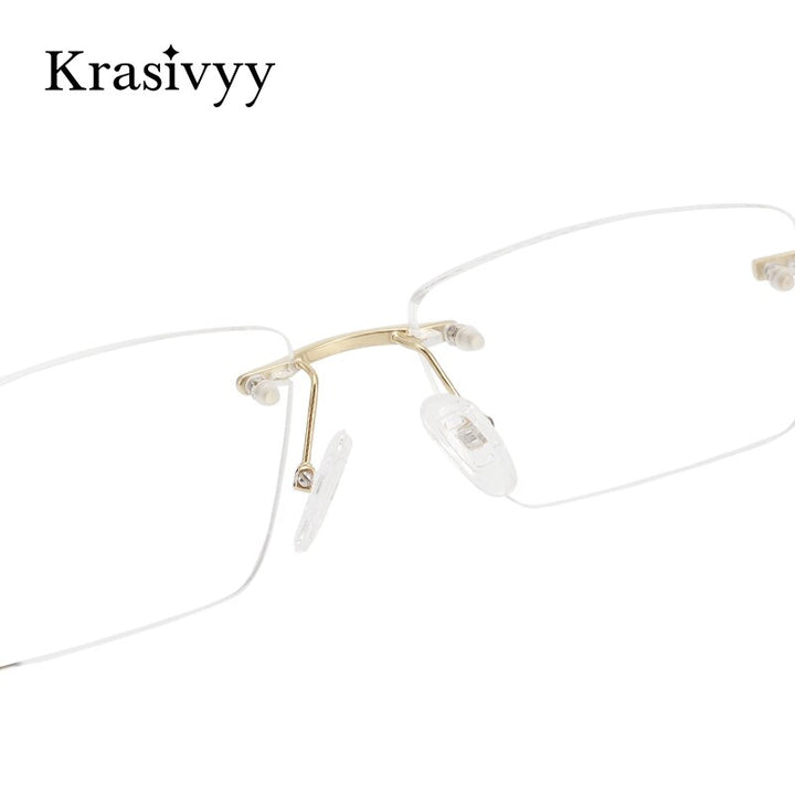 Krasivyy Unisex Rimless Square Titanium Wood Eyeglasses Kr16069 Rimless Krasivyy