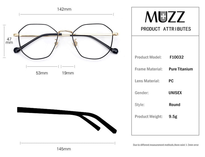 Muzz Unisex Full Rim Round Polygonal Titanium Frame Eyeglasses 32 Full Rim Muzz
