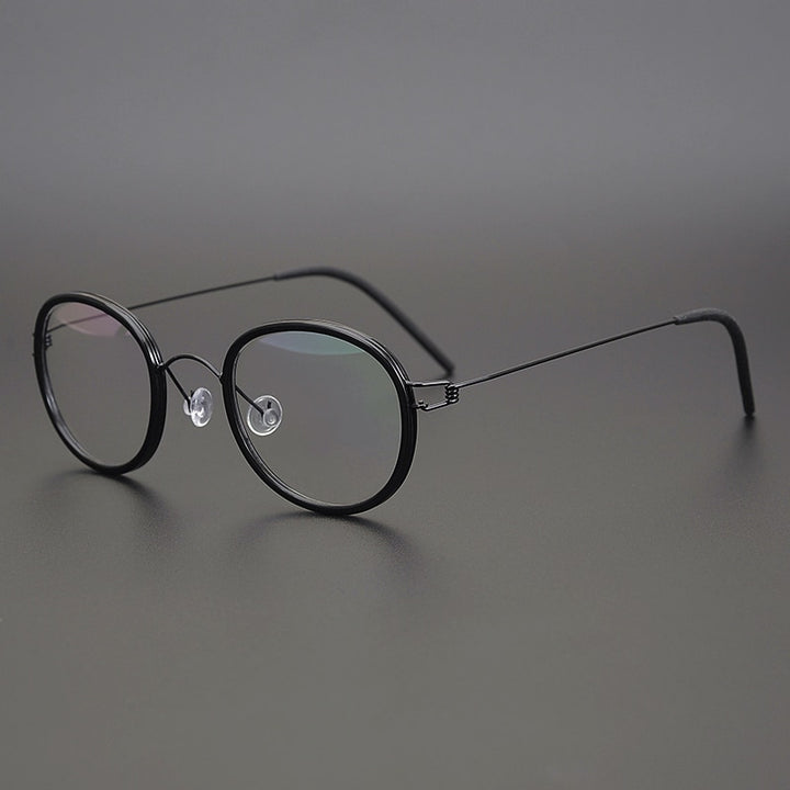 Gatenac Unisex Full Rim Round Screwless Titanium Frame Eyeglasses Gxyj267 Full Rim Gatenac Black