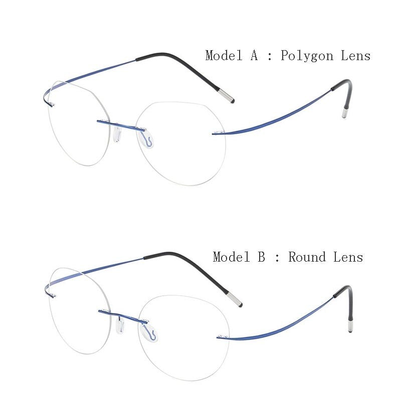 Hdcrafter Unisex Rimless Polygon Round Titanium Frame Eyeglasses 6001-6002 Rimless Hdcrafter Eyeglasses
