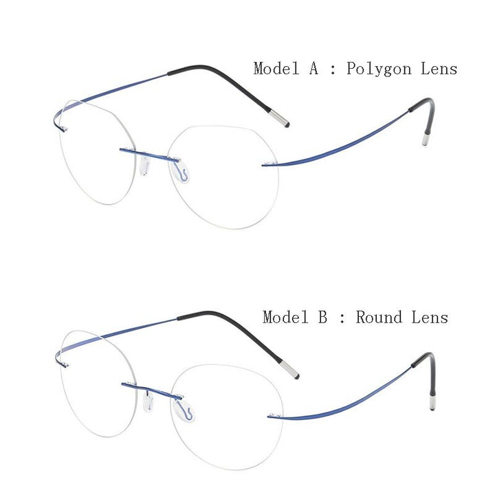 Hdcrafter Unisex Rimless Polygon Round Titanium Frame Eyeglasses 6001-6002 Rimless Hdcrafter Eyeglasses