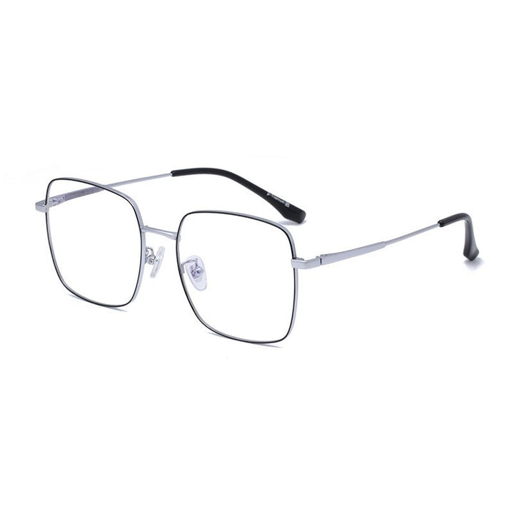 Hotony Unisex Full Rim Titanium Polygon Frame Eyeglasses 8004 Full Rim Hotony BLACK SILVER