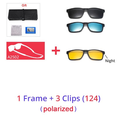 Ralferty Unisex Square Eyeglasses With Clip On Sunglasses With Clip Ons Ralferty 1Frame 3 Clips 124 Full black frame