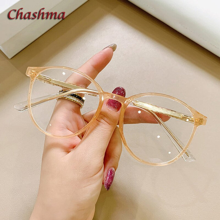Chashma Ochki Women's Full Rim Round Tr 90 Titanium Eyeglasses 7838 Full Rim Chashma Ochki Jelly Orange  