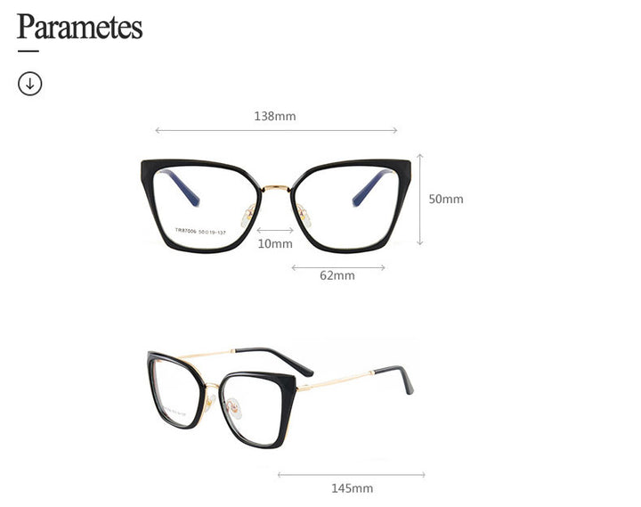 Hotony Woman's Full Rim Cat Eye TR 90 Resin Alloy Frame Eyeglasses 7001 Full Rim Hotony
