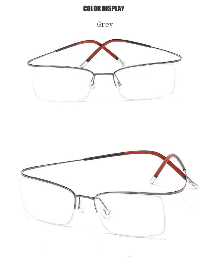 Hdcrafter Unisex Semi Rim Rectangle Titanium Frame Eyeglasses 9256 Semi Rim Hdcrafter Eyeglasses