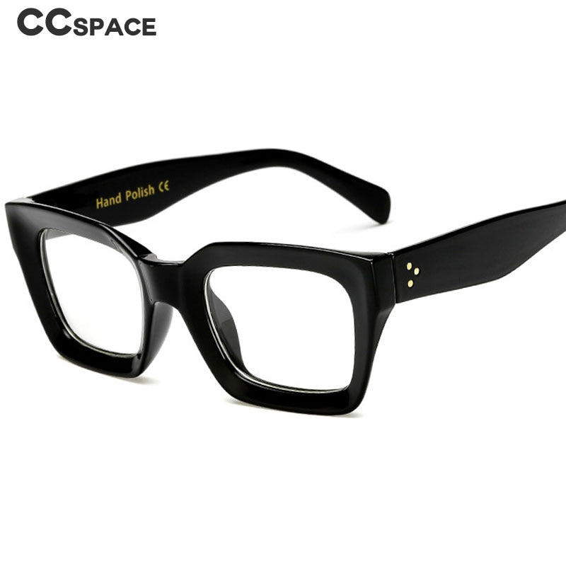 CCspace Unisex Full Rim Square Cat Eye Resin Rivet Frame Eyeglasses 47105 Full Rim CCspace black clear