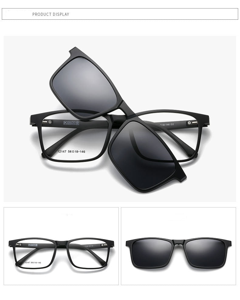Yimaruili Unisex Full Rim Resin Frame Eyeglasses + 5 Polarized Magnetic Clip On Sunglasses 12147 With Clip Ons Yimaruili Eyeglasses