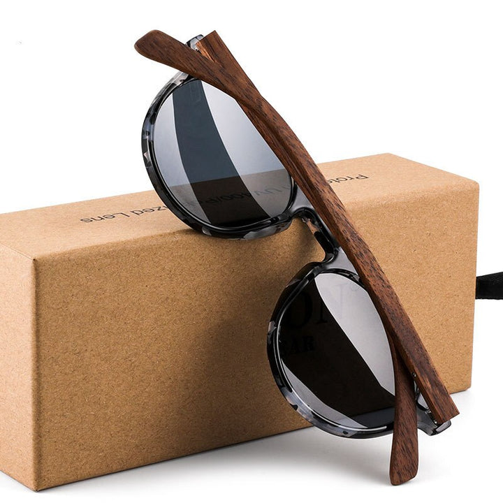 Yimaruili Unisex Full Rim Round Wood Frame HD Polarized Sunglasses 8048 Sunglasses Yimaruili Sunglasses   