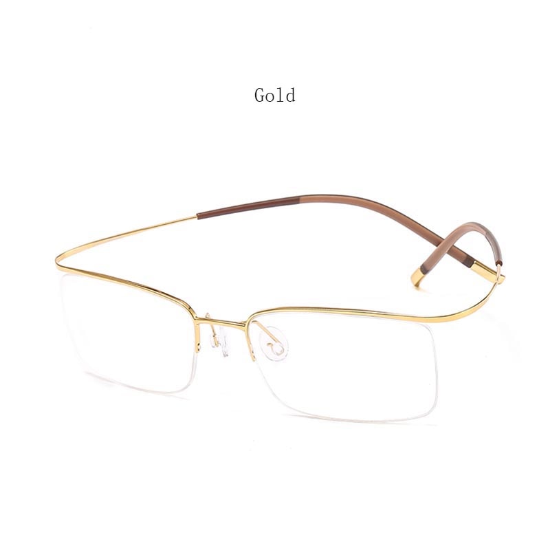 Hdcrafter Unisex Eyeglasses Rectangle Titanium Semi Rim 9256 Rimless Hdcrafter Eyeglasses Gold
