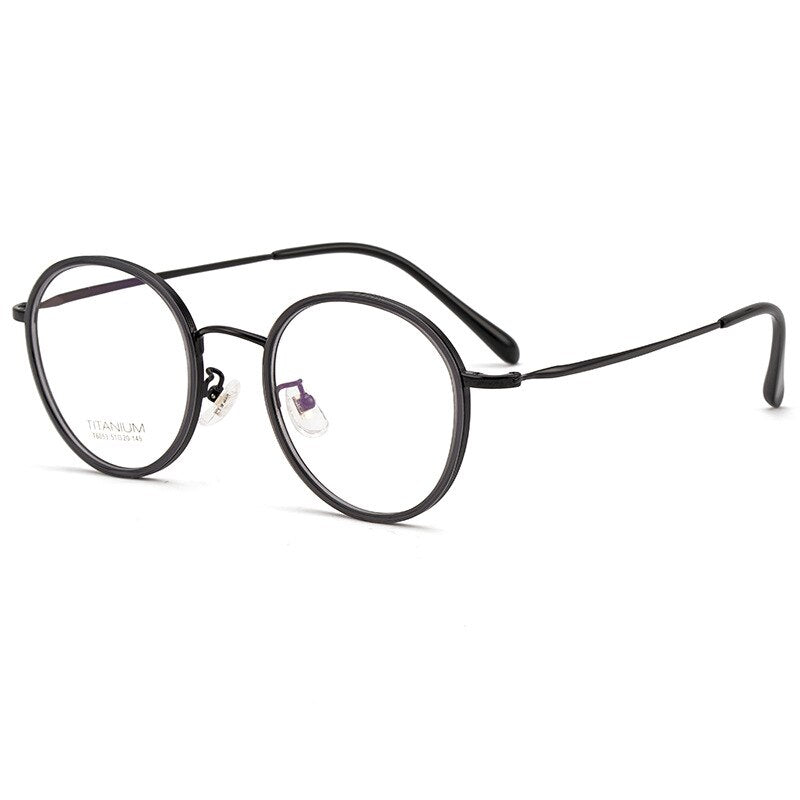 Yimaruili Unisex Full Rim Elastic β Titanium Round Frame Eyeglasses T6053 Full Rim Yimaruili Eyeglasses Black