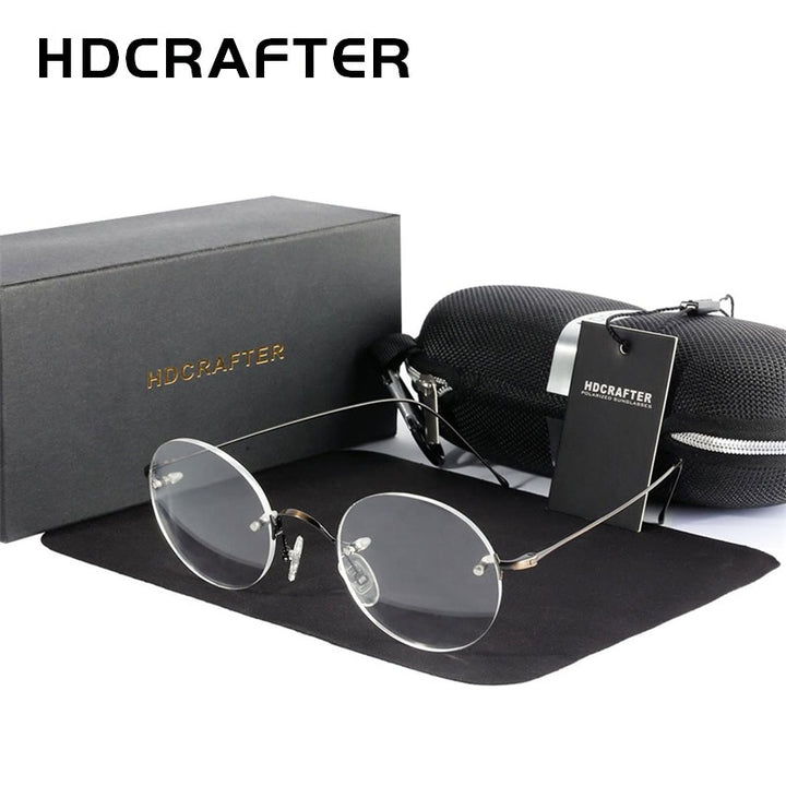 Hdcrafter Unisex Rimless Round Titanium Frame Eyeglasses 16035 Rimless Hdcrafter Eyeglasses
