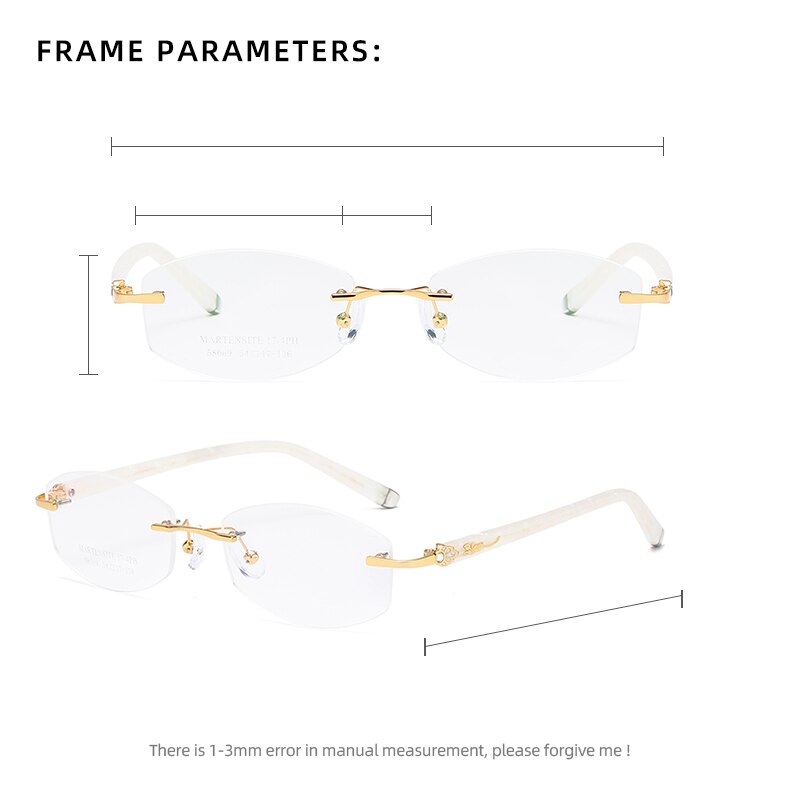 Zirosat 58069 Women's Eyeglasses Alloy Tint Lenses Diamond Cutting Rimless Titanium Rimless Zirosat