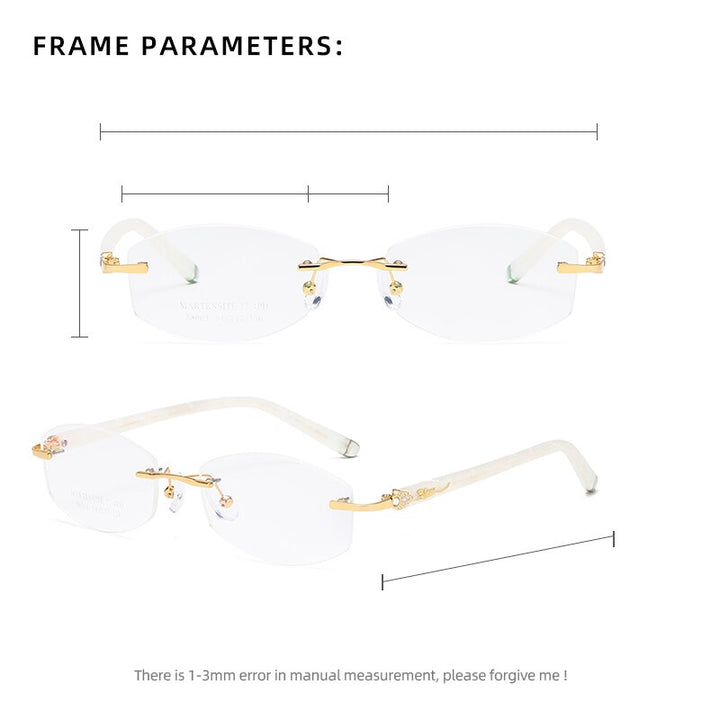 Zirosat 58069 Women's Eyeglasses Alloy Tint Lenses Diamond Cutting Rimless Titanium Rimless Zirosat