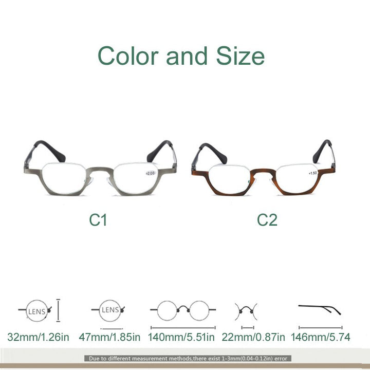 Yujo Unisex Semi Rim Bottom Square Alloy Reading Glasses Y038 Reading Glasses Yujo