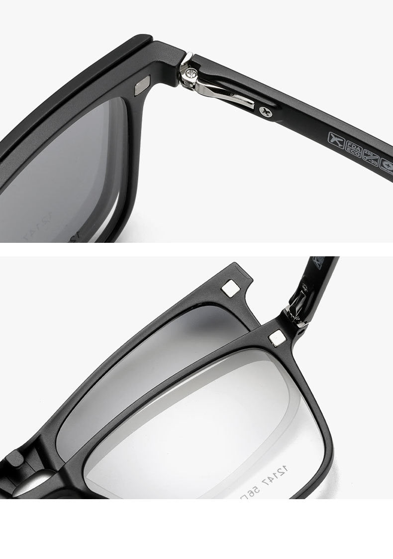 Yimaruili Unisex Full Rim Resin Frame Eyeglasses + 5 Polarized Magnetic Clip On Sunglasses 12147 With Clip Ons Yimaruili Eyeglasses