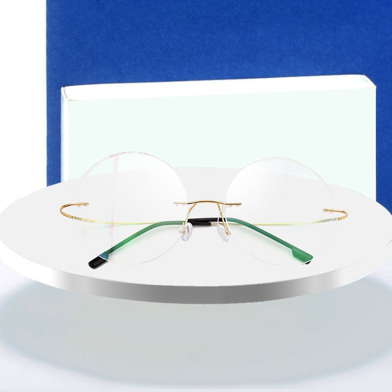 Hotochki Men's Rimless Titanium Alloy Round Frame Eyeglasses Rimless Hotochki