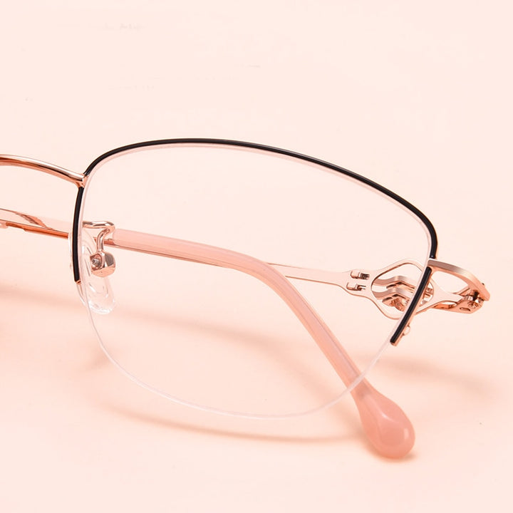 Women's Semi Rim Cat Eye Alloy Eyeglasses Hollow Temple Gm8022 Semi Rim Bclear