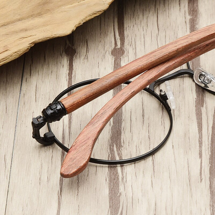 Hdcrafter Unisex Full Rim Round Wood Alloy Screwless Frame Eyeglasses 7573 Full Rim Hdcrafter Eyeglasses