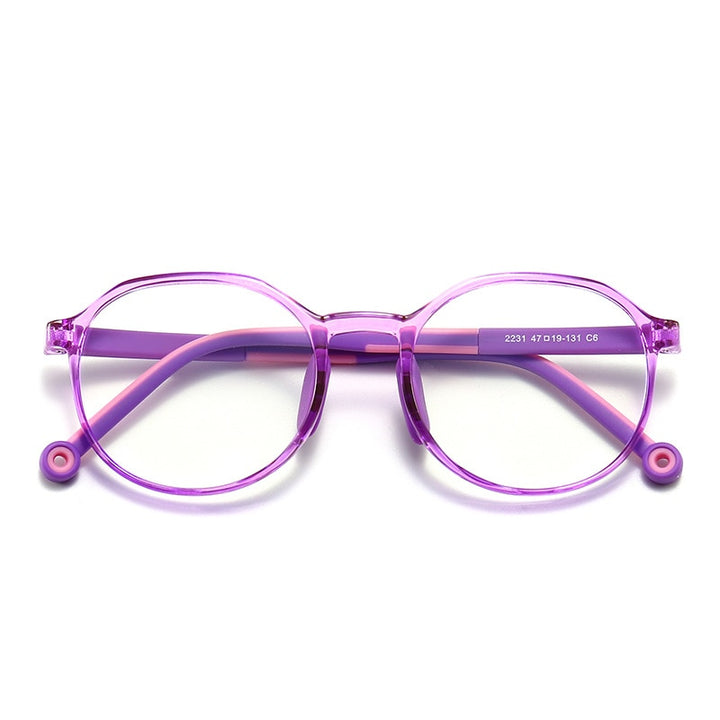 CCspace Children's Unisex Full Rim Round Tr 90 Titanium Frame Eyeglasses 49529 Full Rim CCspace C6Purple