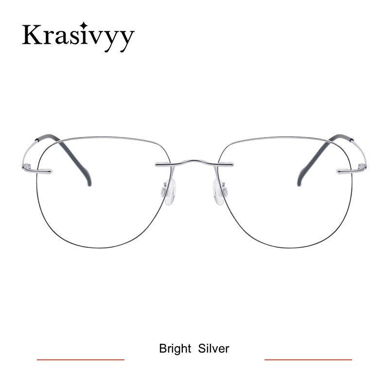 Krasivyy Unisex Rimless Oval Square Titanium Eyeglasses Ls07 Rimless Krasivyy Bright Silver