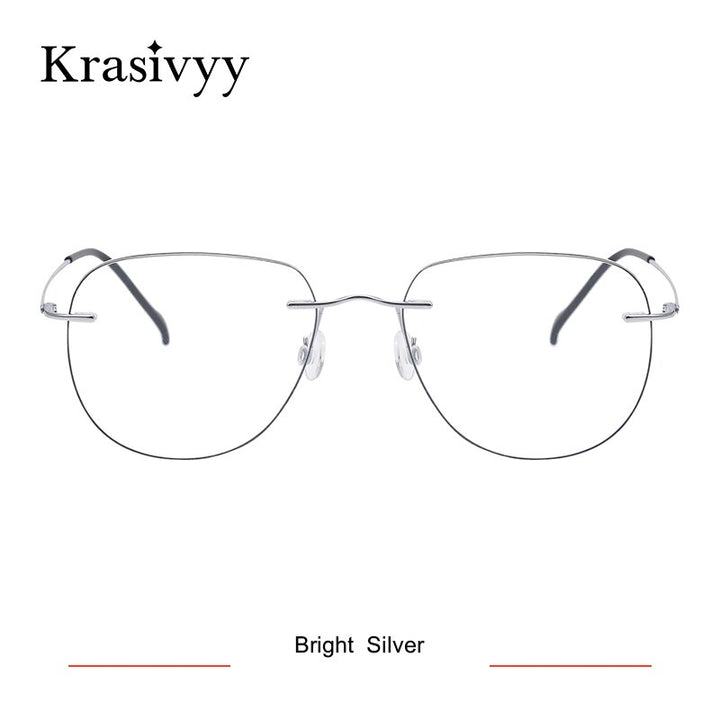 Krasivyy Unisex Rimless Oval Square Titanium Eyeglasses Ls07 Rimless Krasivyy Bright Silver