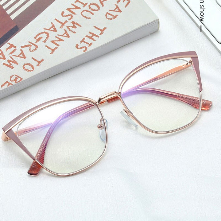 Hotony Women's Full Rim Cat Eye TR 90 Resin Alloy Frame Eyeglasses 95778 Full Rim Hotony
