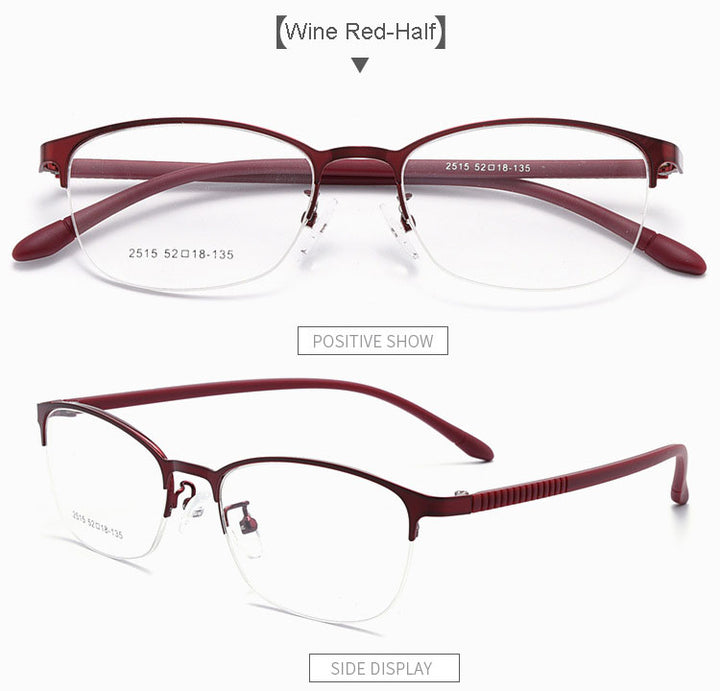 Hotony Unisex Full/Semi Rim Alloy Frame Eyeglasses 2516 Semi Rim Hotony