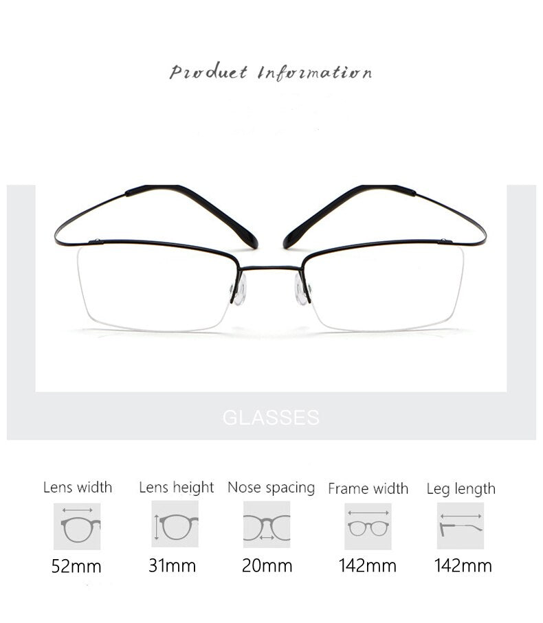 Yimaruili Men's Semi Rim Hinge Free β Titanium Frame Eyeglasses 30004 Semi Rim Yimaruili Eyeglasses